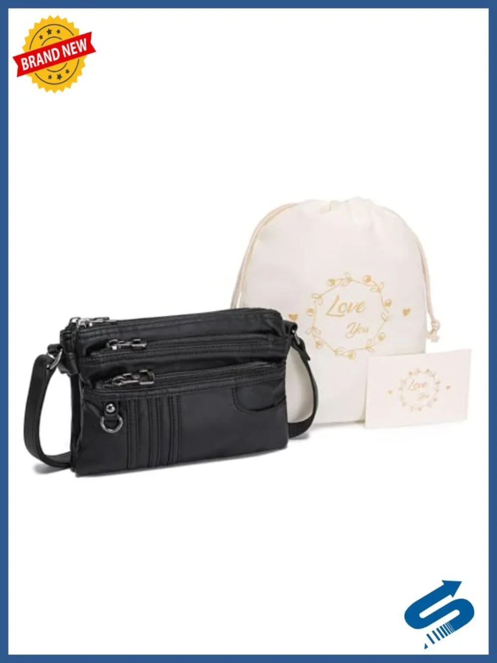 Vegan Leather Multi Pocket Crossbody Bag with Adjustable Strap